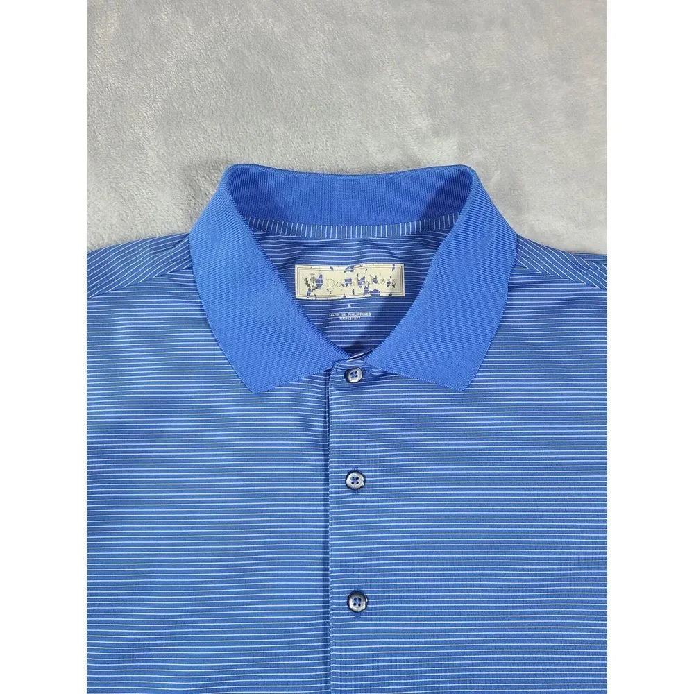 Donald Ross Shirt Mens Large Blue Pin Stripe Polo Golf Performance‎ Logo